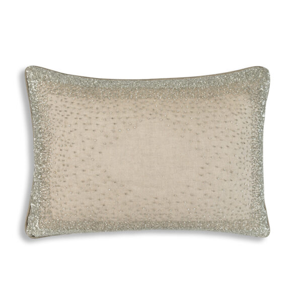 WHEAT LUREX LINEN PILLOW WITH SILVER HAND BEADING 22X22