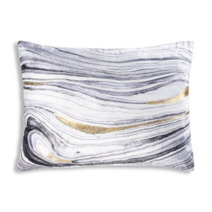 VELVET PILLOW WITH PRINT AND GOLD BRUSHSTROKE