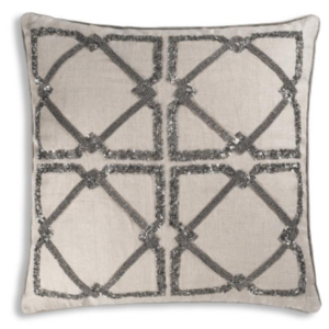 METALLIC LINEN PILLOW WITH SILVER BREADWORK 22X22