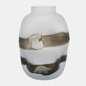 GLASS,14"H,DENTED VASE,GRAY