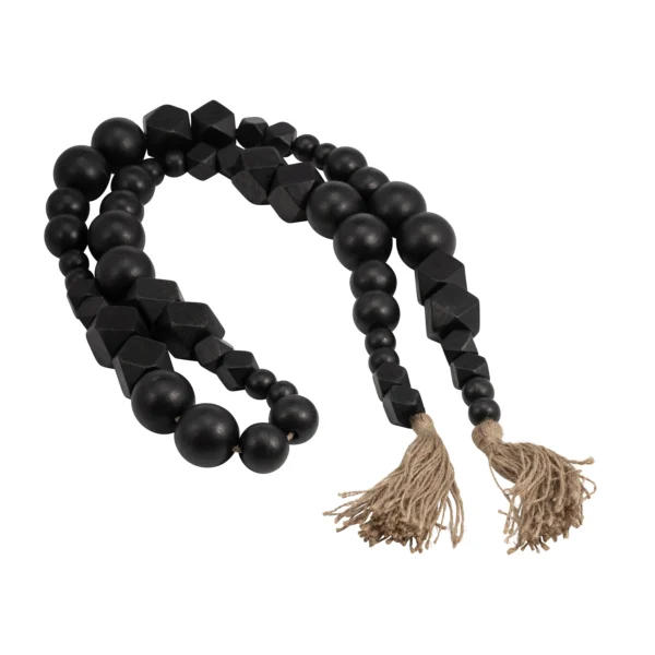 WOOD, 84x2 HEX & ROUND BEAD GARLAND, BLACK